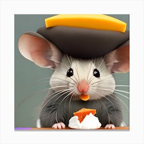 Surrealism Art Print | Mouse With Cheese Pillow On Head Canvas Print