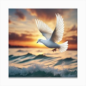 Dove Flying Over The Ocean 1 Canvas Print