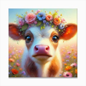 Cow With Flowers 3 Canvas Print