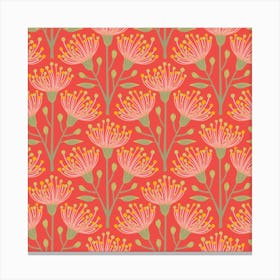 AUSTRALIAN EUCALYPTUS Floral in Pink Orange Green Yellow on Coral Orange Canvas Print