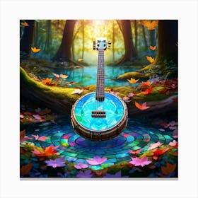 A Whimsical Water Banjo Floating Effortlessly In The Heart Of An Enchanted Forest Its Translucent B Canvas Print