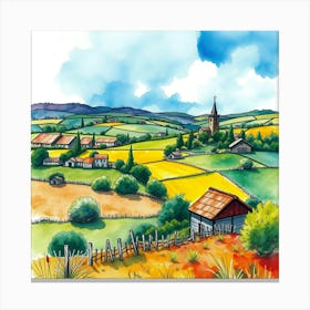 Watercolor Of French Countryside Canvas Print