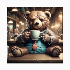 Teddy Bear Drinking Coffee Canvas Print