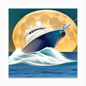 Fishing Boat With Moon Canvas Print