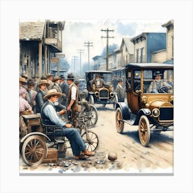 Early Small Town America And The Automobile ~Reimagined 18 Canvas Print