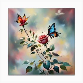 Roses And Butterflies 2 Canvas Print