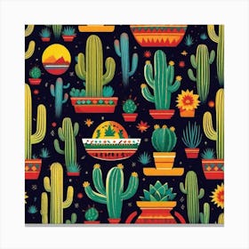 Mexican Cactus Pattern 27 Canvas Print