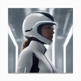 Create A Cinematic Apple Commercial Showcasing The Futuristic And Technologically Advanced World Of The Woman In The Hightech Helmet, Highlighting The Cuttingedge Innovations And Sleek Design Of The Helmet An (2) Canvas Print