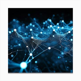 Blueish Abstract Network Of Interlinked Nodes Floating In Three Dimensional Space Showcasing Futuri (2) Canvas Print