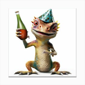 Lizard Holding A Bottle Canvas Print