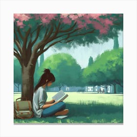 Girl Reading Under A Tree 1 Canvas Print