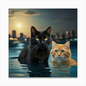 Two Cats In The Water Canvas Print