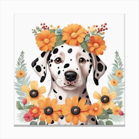 Floral Baby Dalmatian Dog Nursery Illustration (17) Canvas Print