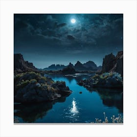 Wall Art of Moonlight Over A Lake, beautiful Art work Canvas Print