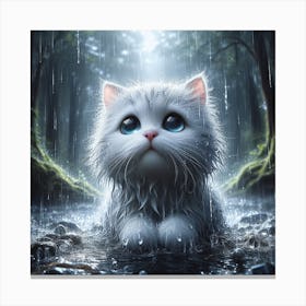 Cute Cat In The Rain Canvas Print