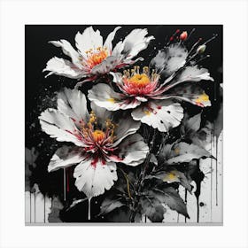 Flowers In Black And White Canvas Print