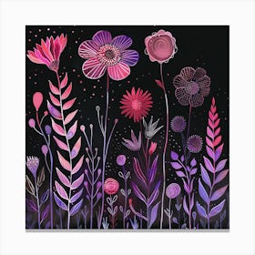 Flowers On A Black Background Canvas Print