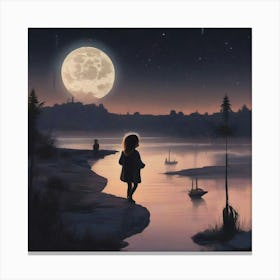 Little Girl In The Moonlight Canvas Print