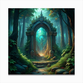 Ancient Stone Archway In A Forest Canvas Print