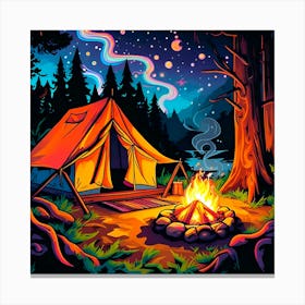 Campfire At Night Canvas Print