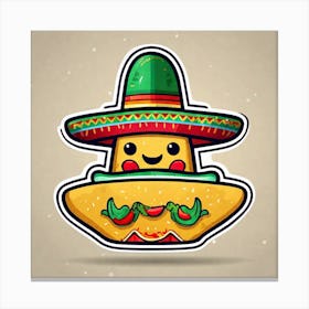 Mexican Taco With Mexican Sombrero Sticker 2d Cute Fantasy Dreamy Vector Illustration 2d Flat (10) Canvas Print