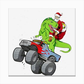 Santa Riding T Rex Dinosaur Monster Truck Boy Christmas Canvas Print