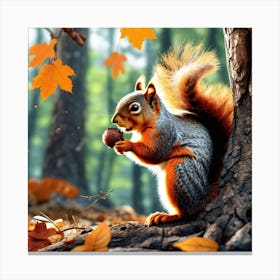 Squirrel In The Autumn Forest 7 Canvas Print