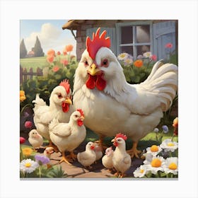 Chickens In The Garden Canvas Print