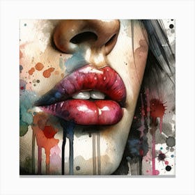 Watercolor Women Lips #1 Canvas Print