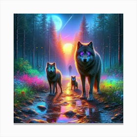 Mystical Forest Wolves Seeking Mushrooms and Crystals 6 Canvas Print
