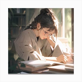 Anime Girl Reading Canvas Print