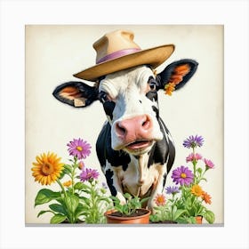 Cow With Flowers 13 Canvas Print