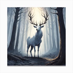 A White Stag In A Fog Forest In Minimalist Style Square Composition 73 Canvas Print