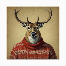 Deer In Sweater 2 Canvas Print