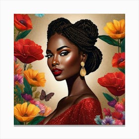 Black Woman With Flowers 1 Canvas Print