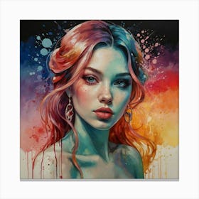 Girl With Colorful Hair 1 Canvas Print