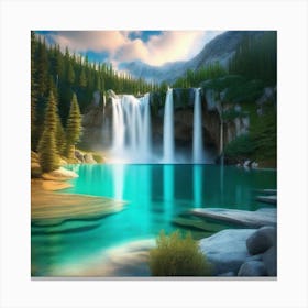 Waterfall In The Mountains 40 Canvas Print
