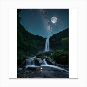 Moonlight Over Waterfall Canvas Print