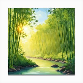 A Stream In A Bamboo Forest At Sun Rise Square Composition 365 Canvas Print