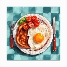 Fried Egg Breakfast Checkerboard Background 1 Canvas Print