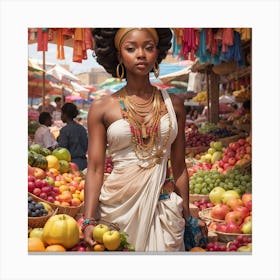African Woman In Fruit Market,wall art Canvas Print