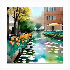 Watercolor Of A Canal Canvas Print