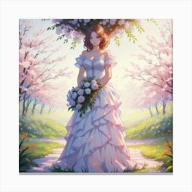 Girl With Flowers Under A Tree Canvas Print