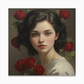 Girl With Roses Canvas Print