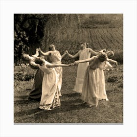 Circle of Witches Dancing - Ritual Pagan Ladies Dance 1921 Vintage Art Deco Remastered Photograph - Spiritual Witchy Fairytale Fairies Witchcraft Spells Calling the Moon Goddess Selene Mayday or Midsummer 5 Canvas Print