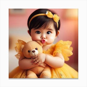 Cute Baby Girl With Teddy Bear Canvas Print