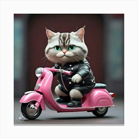 Cat Riding Pink Scooter 2 Canvas Print