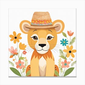 Floral Baby Lion Nursery Painting (33) Canvas Print