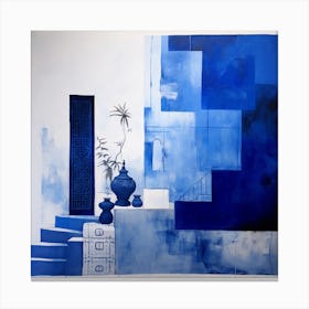 Moroccan Blue And White Pots and Steps Canvas Print