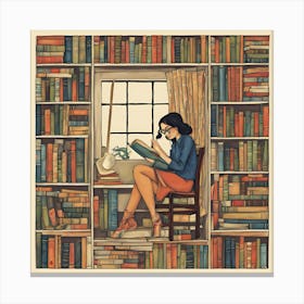 Girl In A Library Canvas Print